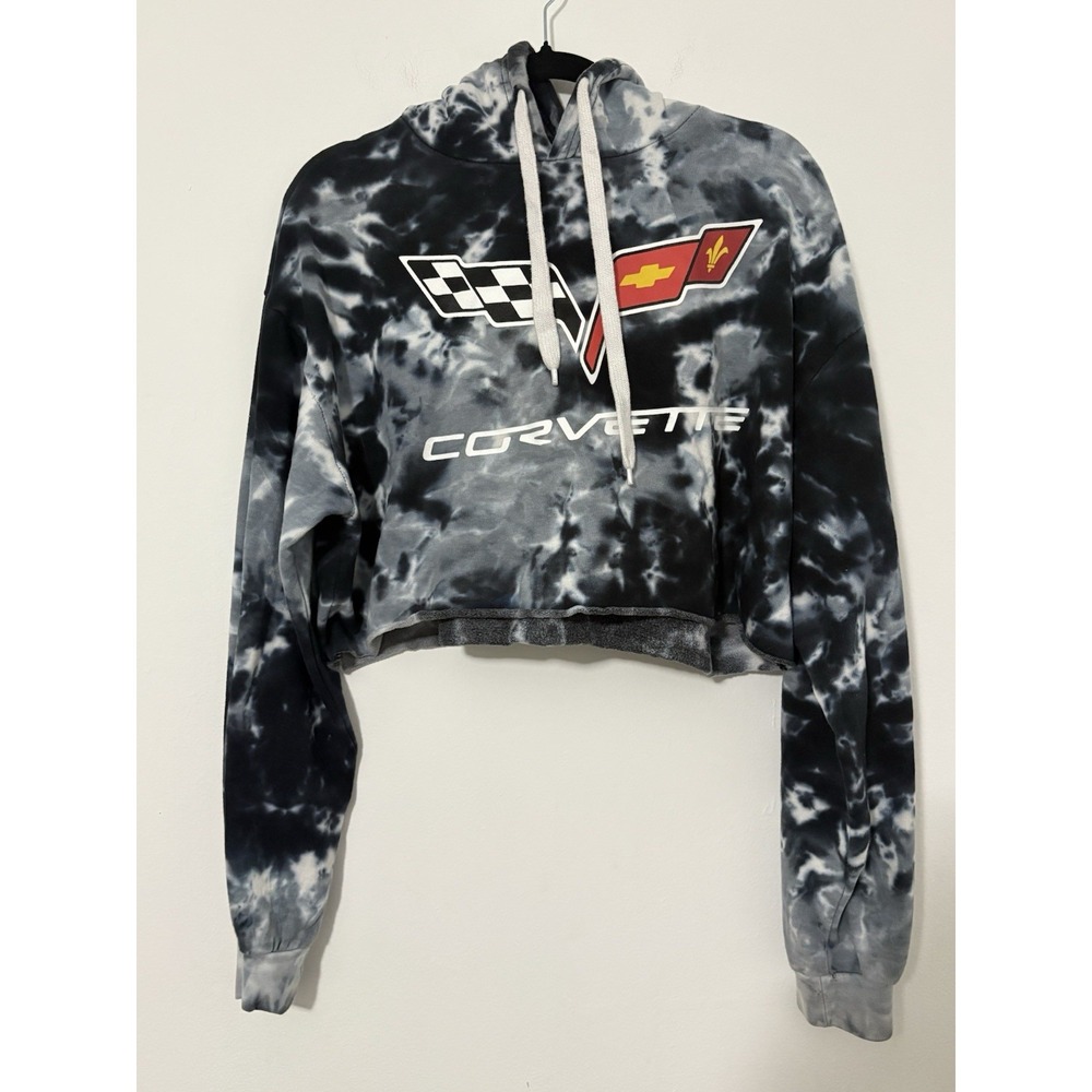 Crop Womens Chemistry Corvette Tie Dye  Hoodie Large Black Hooded Sweatshirt